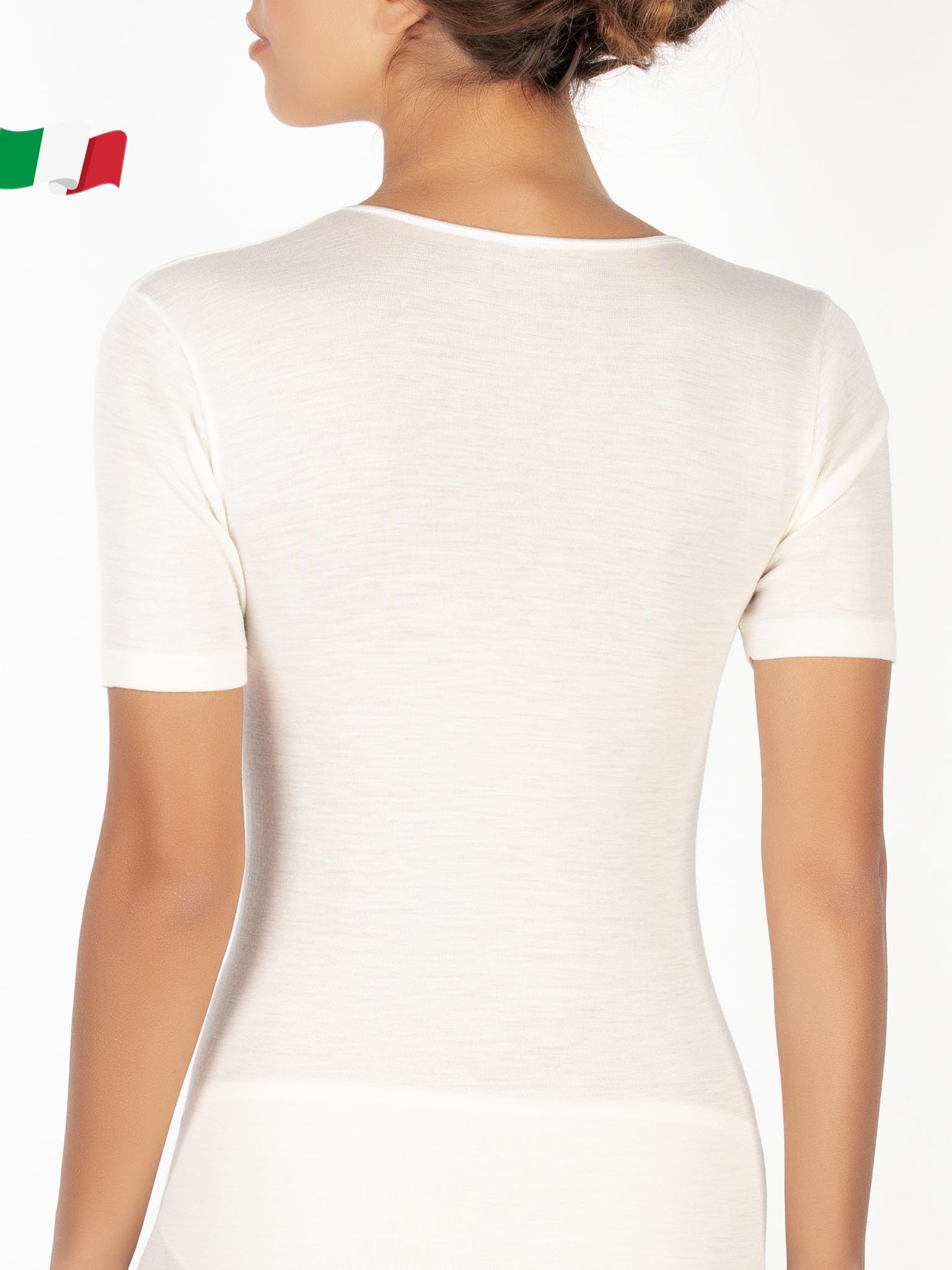 EGI Maglia Donna Lana Seta EGI Mezza Manica paricollo Intimo Caldo Termico Elegante Made in Italy, Art. 142