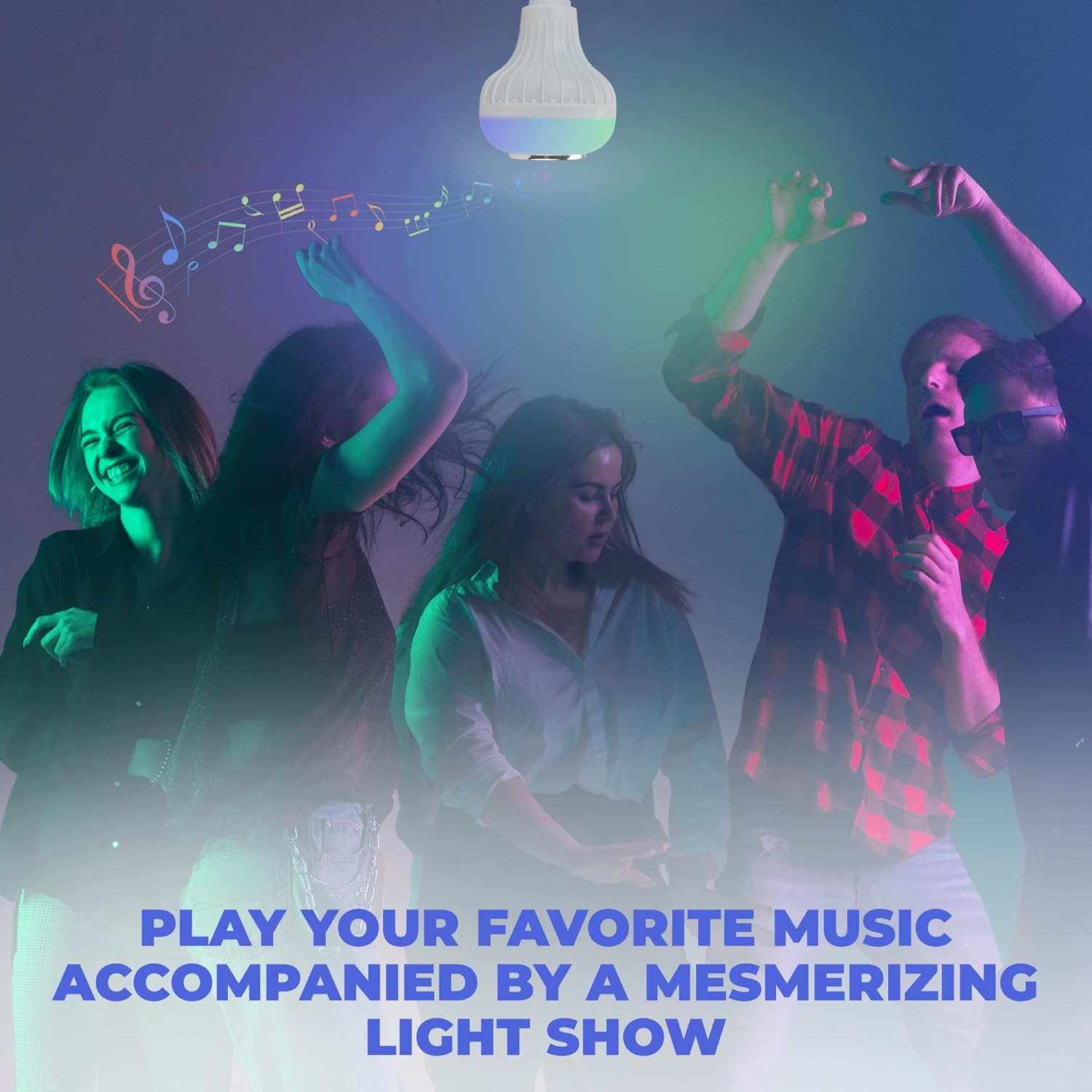 SKYLAR LED Color Changing Light Bulb with Bluetooth Speaker, E26 A23 RGB Bulb, 4 Light Modes, Remote Control, Color Changing Party Light for Bedroom, Home Decor & Holidays