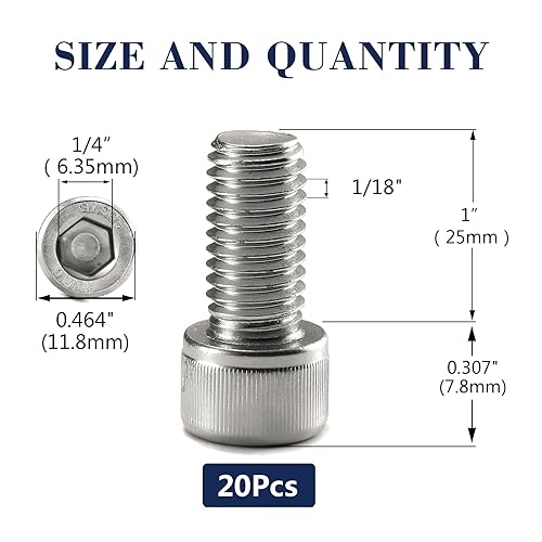 Miniatura 2 de Tornillos de cabeza hueca de 516-18 x 1 pulgada, 20 piezas de acero inoxidable 304 18-8, llave hexagonal Allen, rosca completa, acabado brillante
