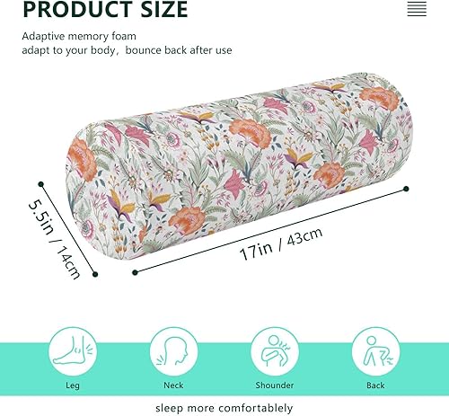 Miniatura 3 de Fantasy Floral Jacobean Embroidery Yoga Meditation Bolster Pillow Sleep Neck Roll Pillow Round Pillow Inserts Cylinder Throw Pillows