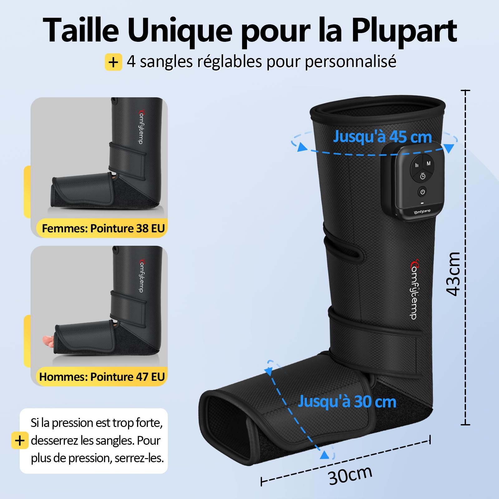 Comfytemp Massage Jambes Bottes Pressothérapie sans Fil pour Douleur et Relaxation, Massage par Compression, Batterie 2500mAh, Réglages DIY Masseur pour Jambes et Pieds, Idée Cadeau pour Maman, Papa