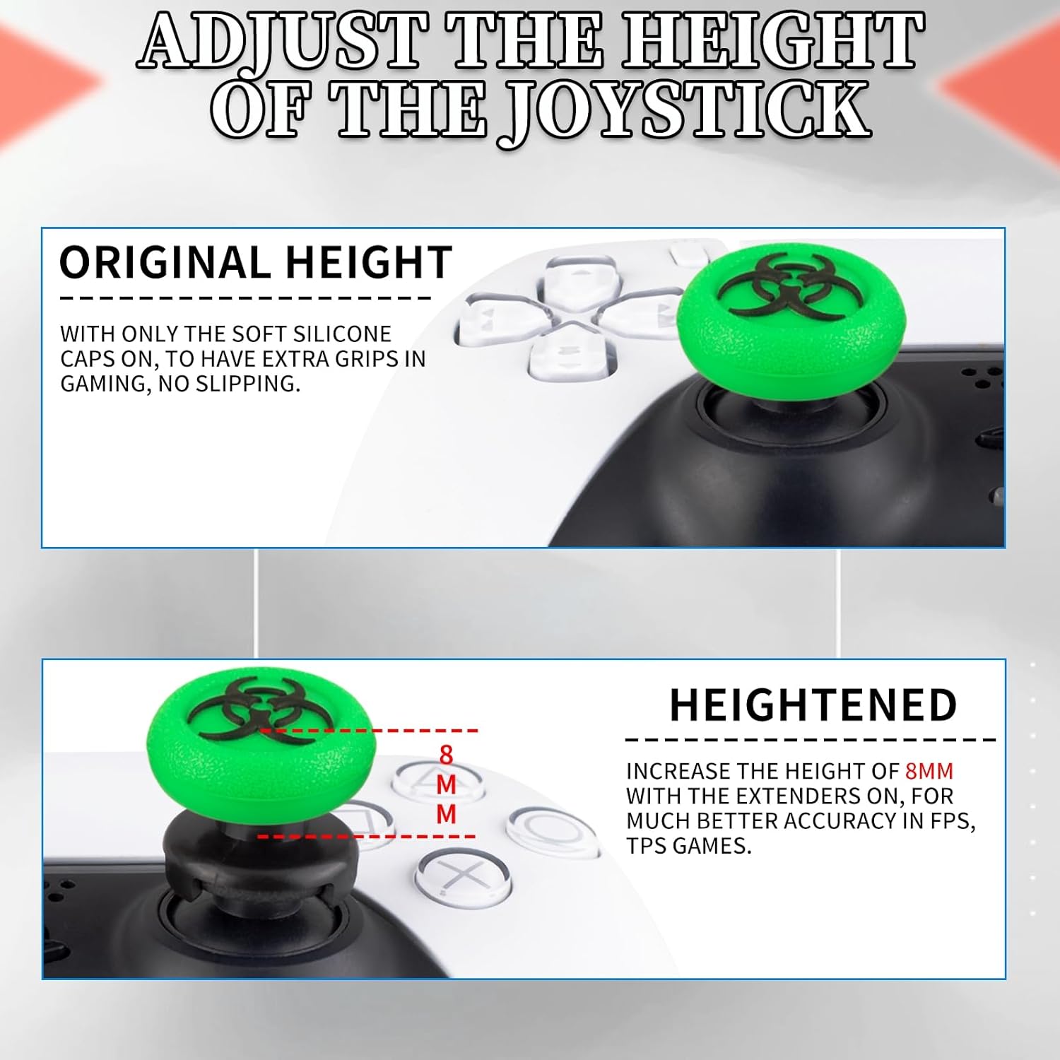 FPS Thumbstick Extender & 3D Texture Rubber Silicone Grip Cover 2 Sets for PS5 Dualsenese & PS4 Controller (BioH Green) - Image 6