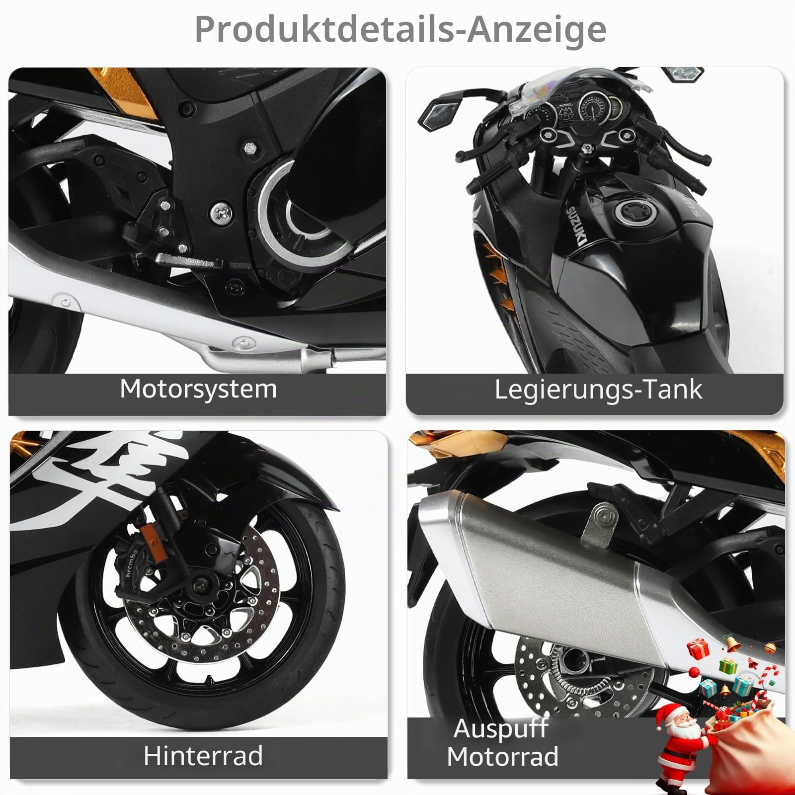 Druckguss Motorrad Modell kompatibel für Suzuki Hayabusa 1:9 Panigale V4 SP2 Motor Bike Spielzeug 1:9 Motorrad Spielzeug Geschenk Sammlung für Kind Erwachsene (schwarz)