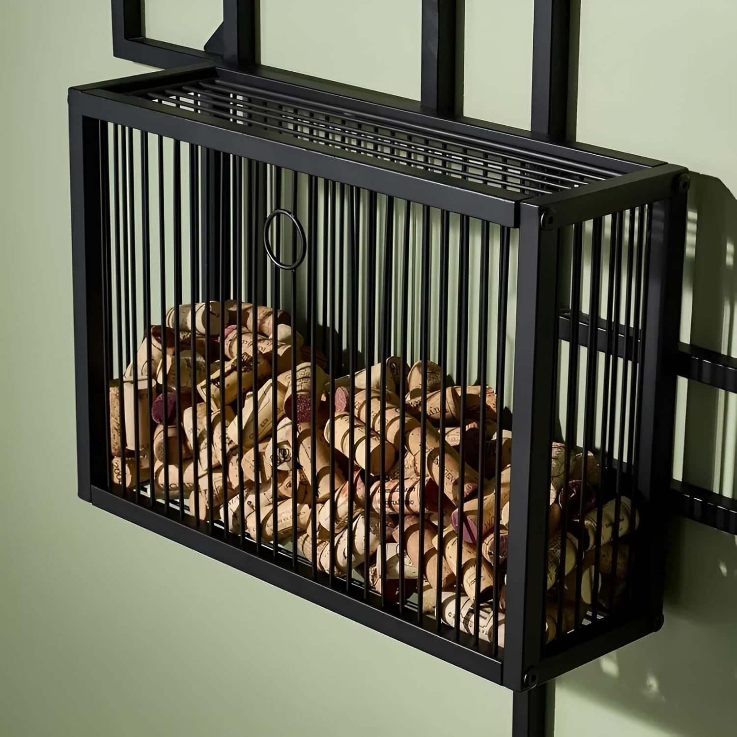 Wine Enthusiast 11-Bottle Gallery Wall Wine Rack with Cork Catcher - Black Powder-Coated Iron Label-Forward Display for 750 mL Bottles, Wall Mounted Bar & Dining Room Décor