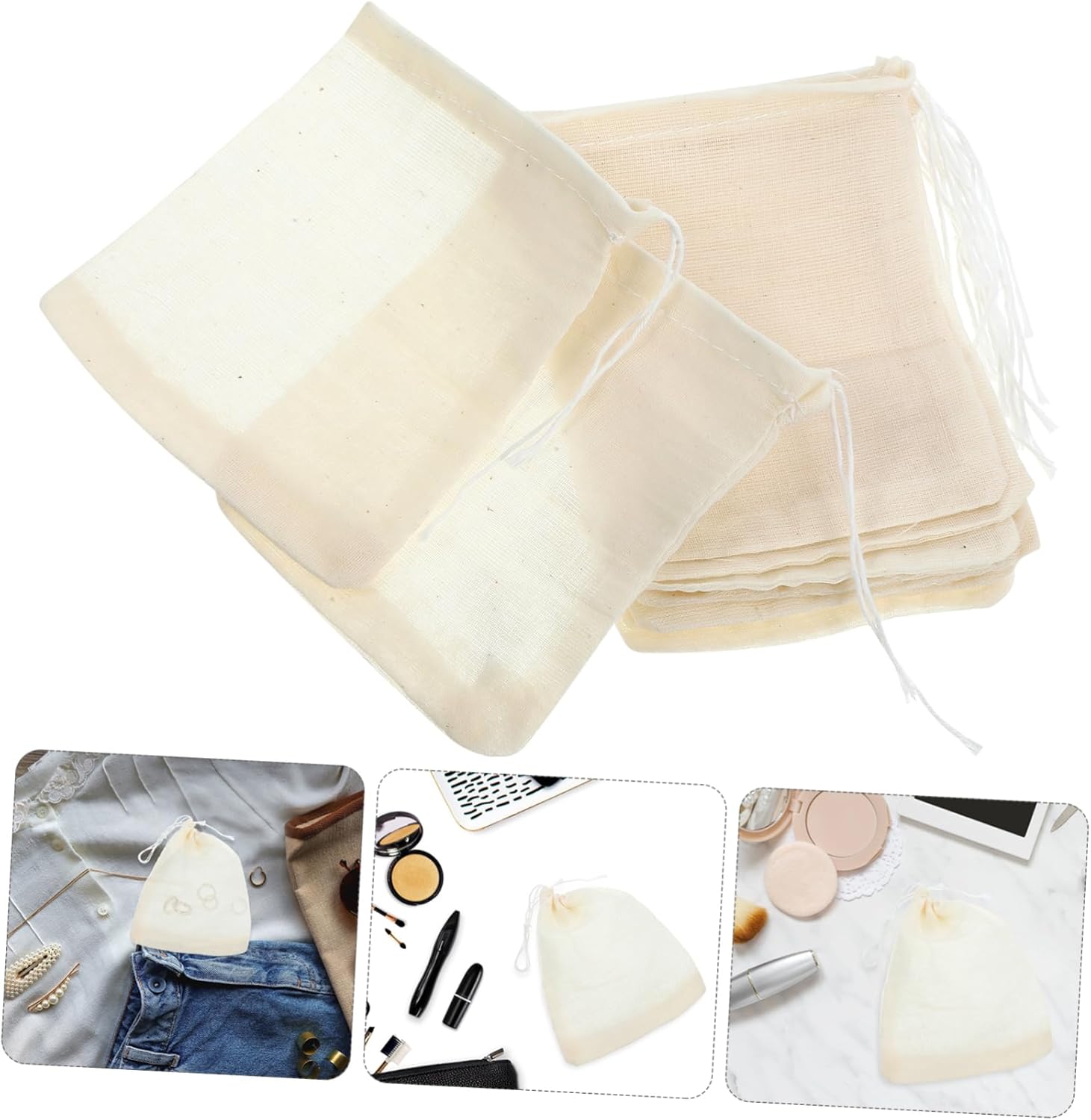 Gatuida 200pcs Cotton Drawstring Bags for Jewelry Storage and Party Favors Reusable Natural Pouches for Weddings Birthdays and Home Organization