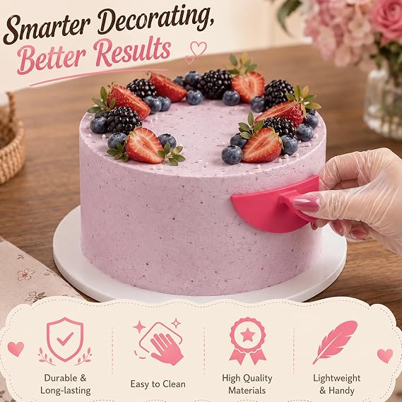 CZFDHP Cake Decorating Tools, Cake Arch Guide Tool 4-Piece Set, Create Uniform Cake Arches and Professional Piping, Cake Stencils Decorating Kit, Rose Pink 2 Large 2 Small Cake Portion Marker Tool