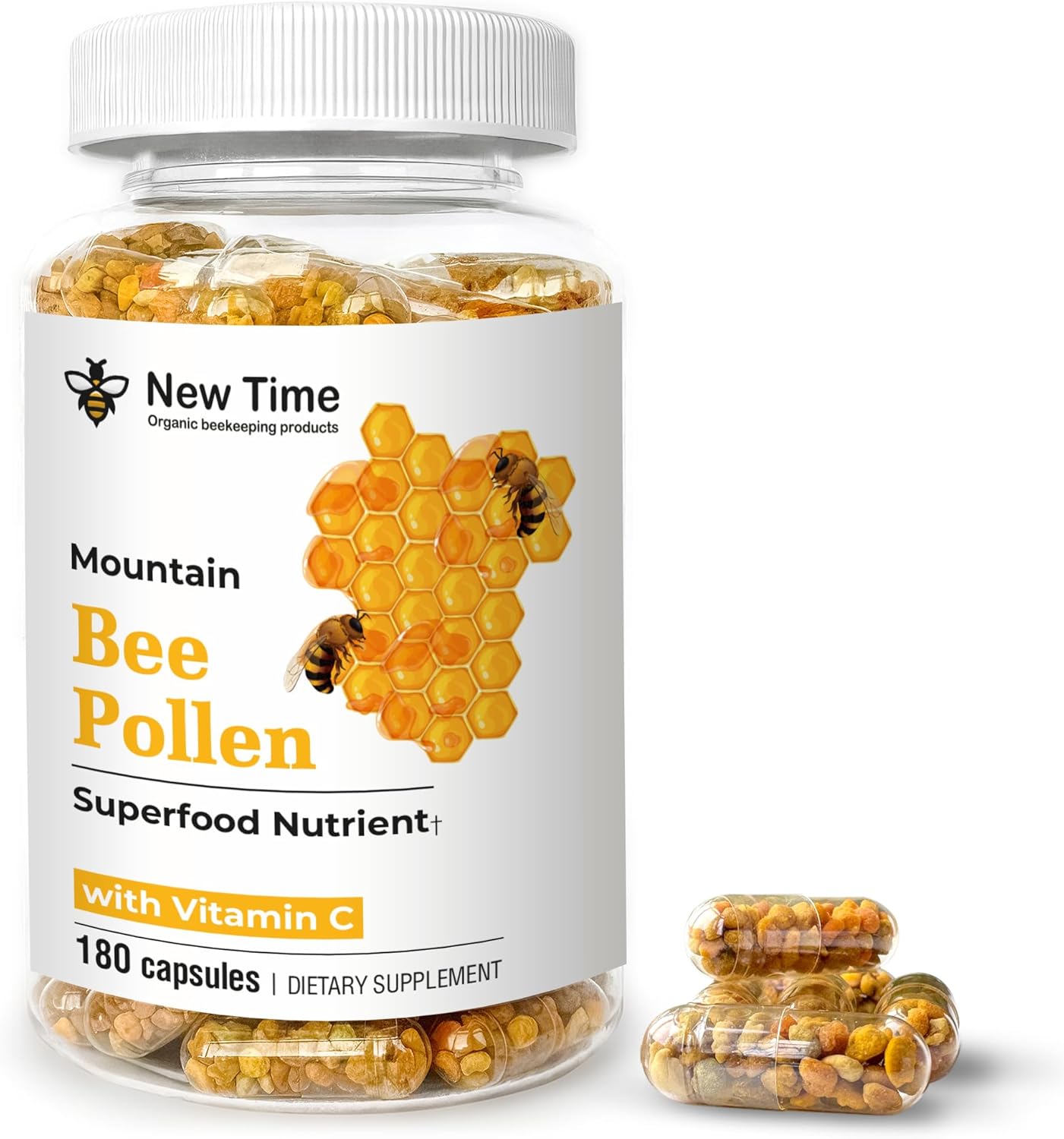 Bee Pollen 180 Capsules – Organic Supplement for Energy, Vitality, Wellness, Rich in Vitamins, Immune Support & Nutrient Boost, Premium for Men & Women, 100% Pure & Natural for Breast Growth