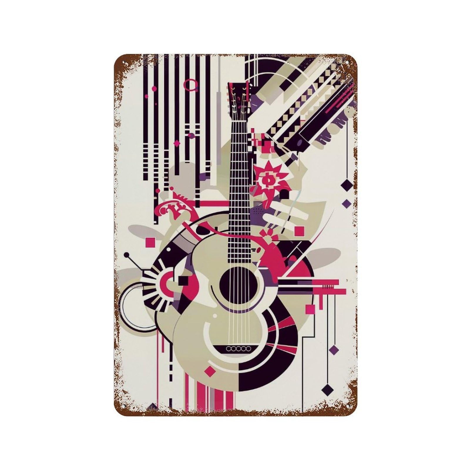 Abstract Guitar Bauhaus Vintage Metal Tin Sign 11.8"x7.9", Farmhouse Wall Decor for Garage, Bar And Workshop Decor
