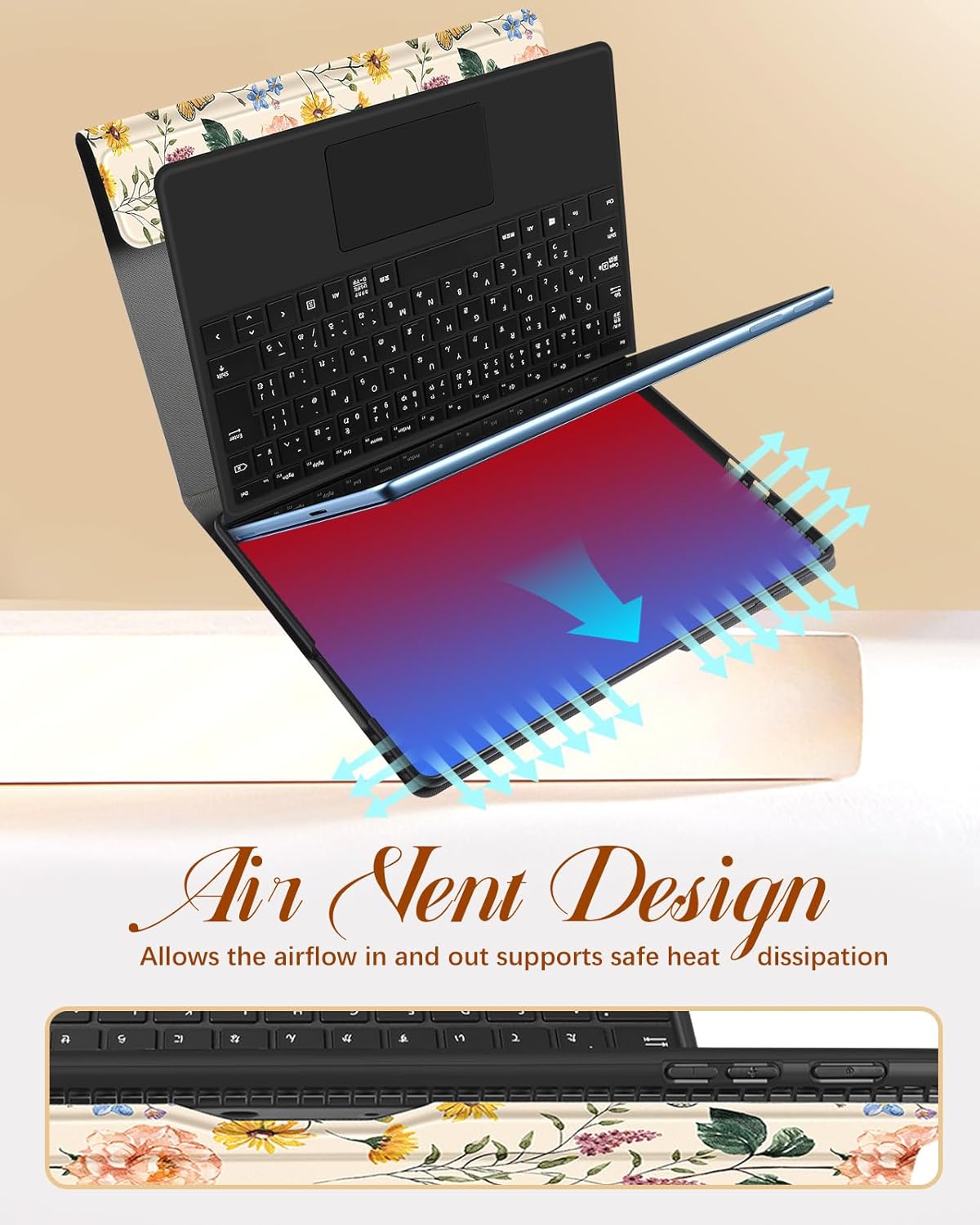 Wazzasoft for Microsoft Surface Pro 9 Case 13 Inch 2022 for Women Cute Girls Folio Cover Flower Floral Luxury Protection Compatible with Type Cover Keyboard for Windows Surface Pro 9 Case 13" Tablet