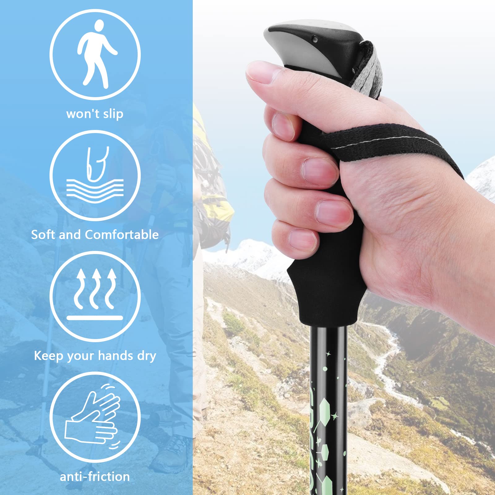 Qoosea Wandelstokken voor dames, opvouwbare trekkingstokken, verstelbaar, 110-125 cm, koolstofvezel, licht, wandelstokken, Nordic Walking, bergbeklimmen, trail, reizen
