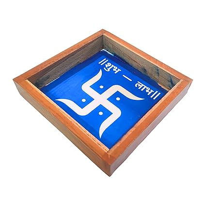 Anciently Swastik Shub Labh Rangoli Stencil Wooden, Rangoli Sacha Wooden, 1 Piece (5x5 Inches)