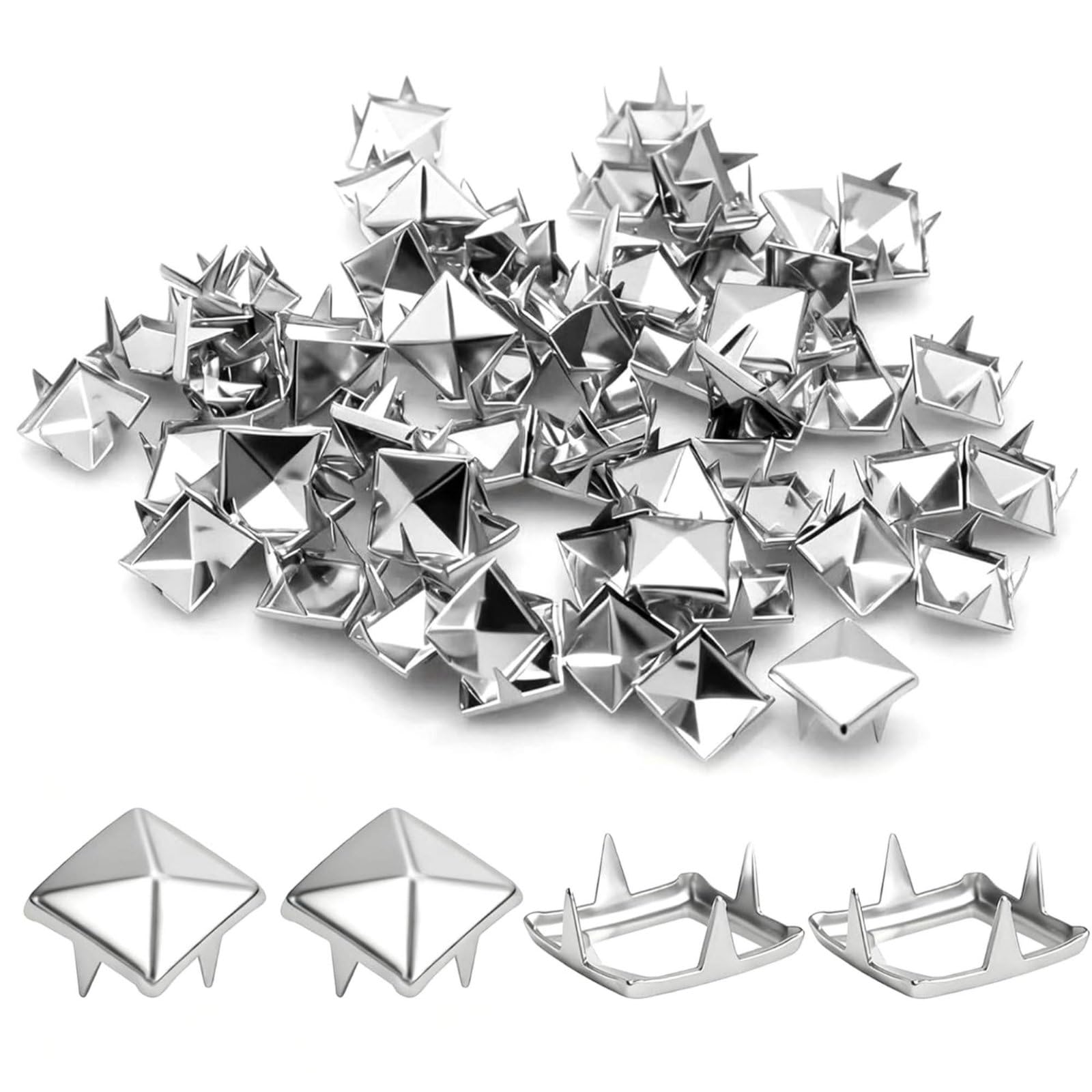 Ojiva® 1000 Pieces Easy to Install 10mm Pyramid Studs Shiny Finish 4-Prong | Square Rivets Versatile Use 4-Prong Square Spikes Rust Resistant for DIY Enthusias-image-27