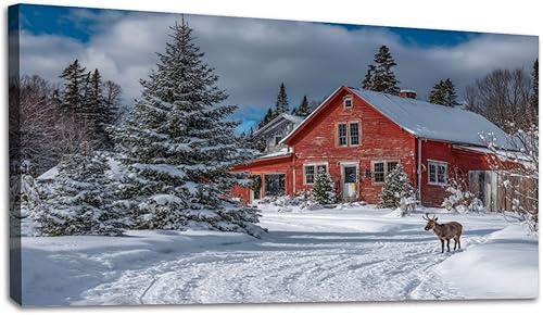 Miniatura 11 de 20"x 40" Canvas Wall Art Winter Farmhouse Golden Rustic Animal Deer Vintage Log Cabin Framed Pictures Painting Prints Large Wall Art for Living Room