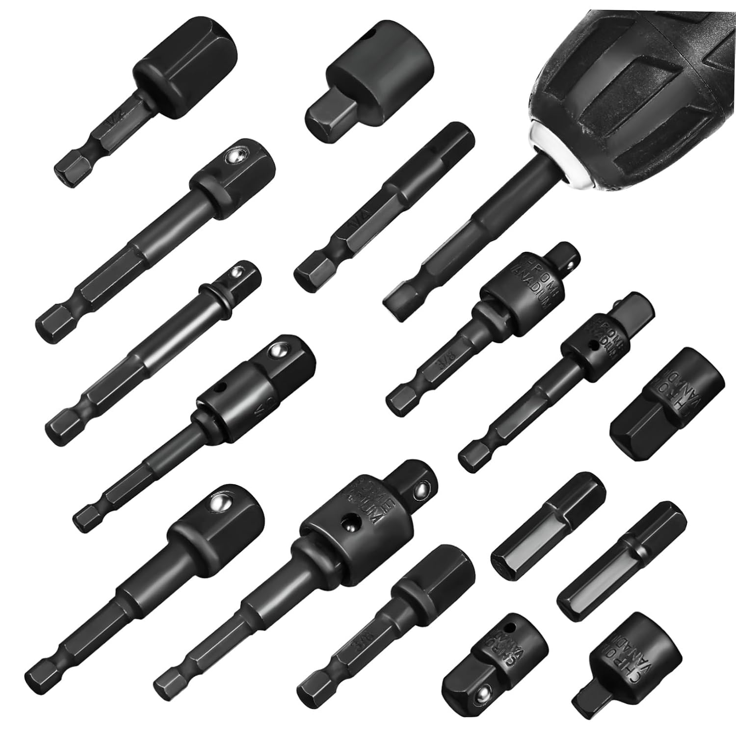 24pc Metric Drill Bit Set Ratchet Adapter Chrome-Vanadium Steel Impact Extension for Secure Connection