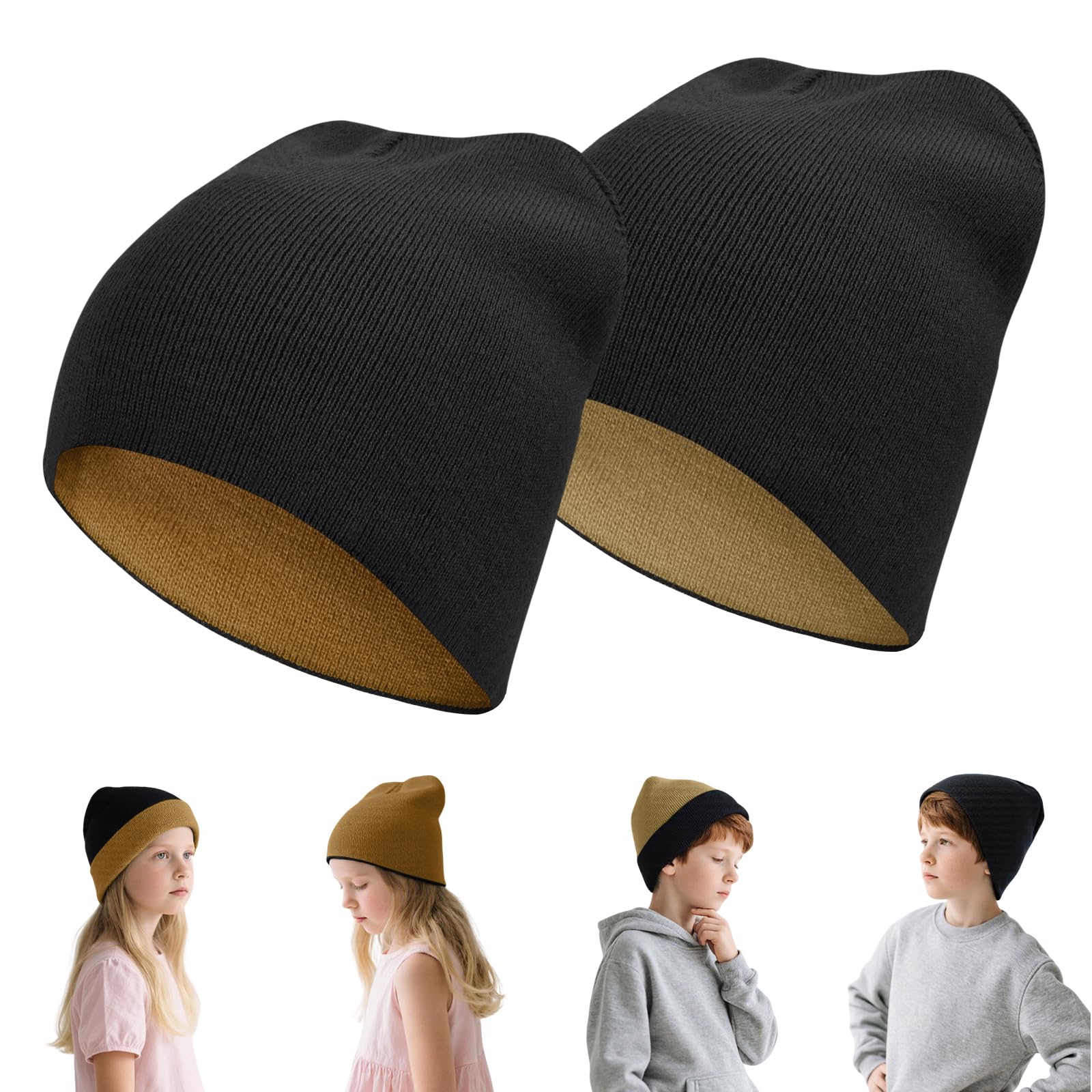 Kids Reversible Skull Beanie for Boy Girl, Kids Winter Warm Beanie
