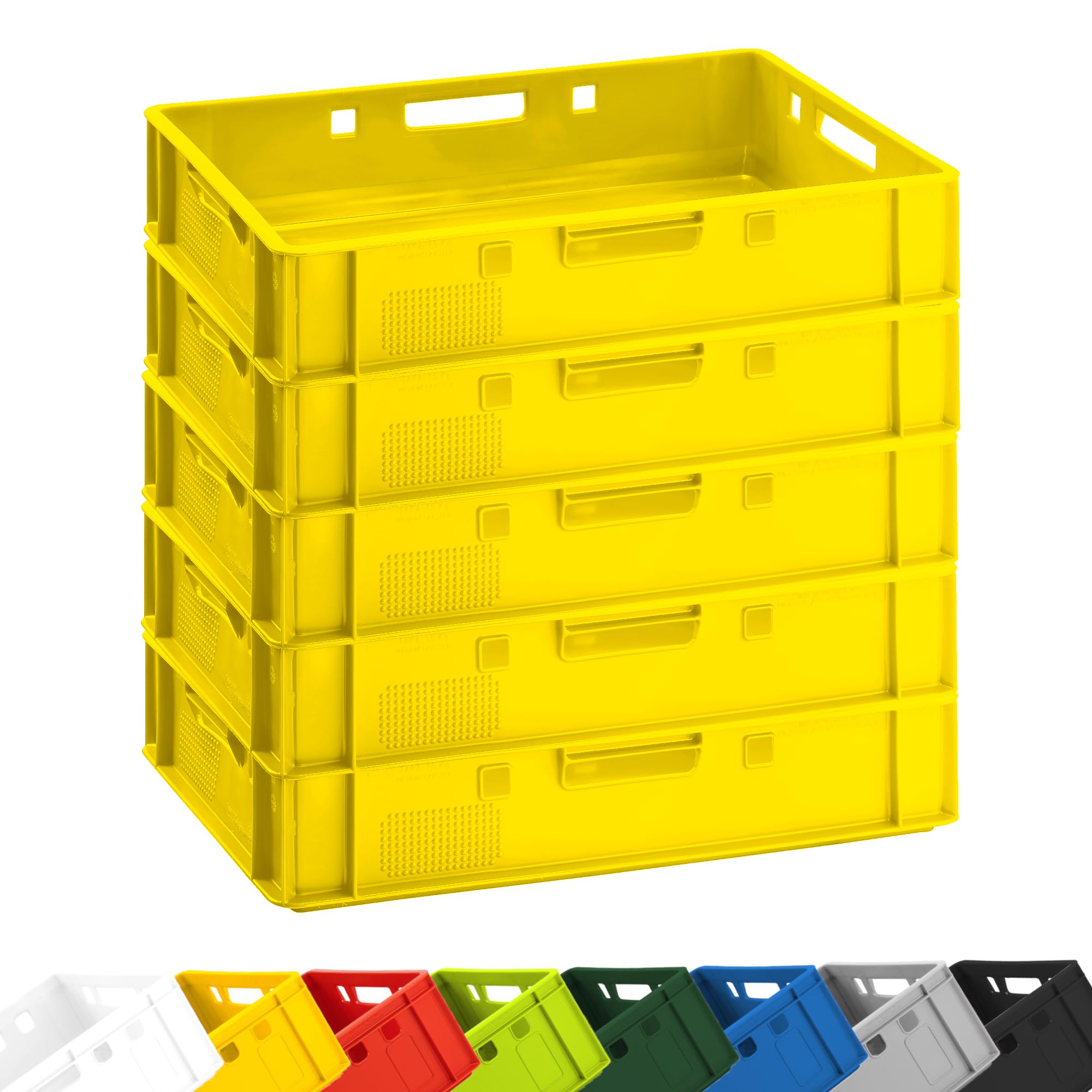 BURI Caisse de rangement E1 60 x 40 x 12,5 cm | Caisse à viande plate | Caisse empilable extrêmement polyvalente | Qualité alimentaire, robuste, empilable (jaune)