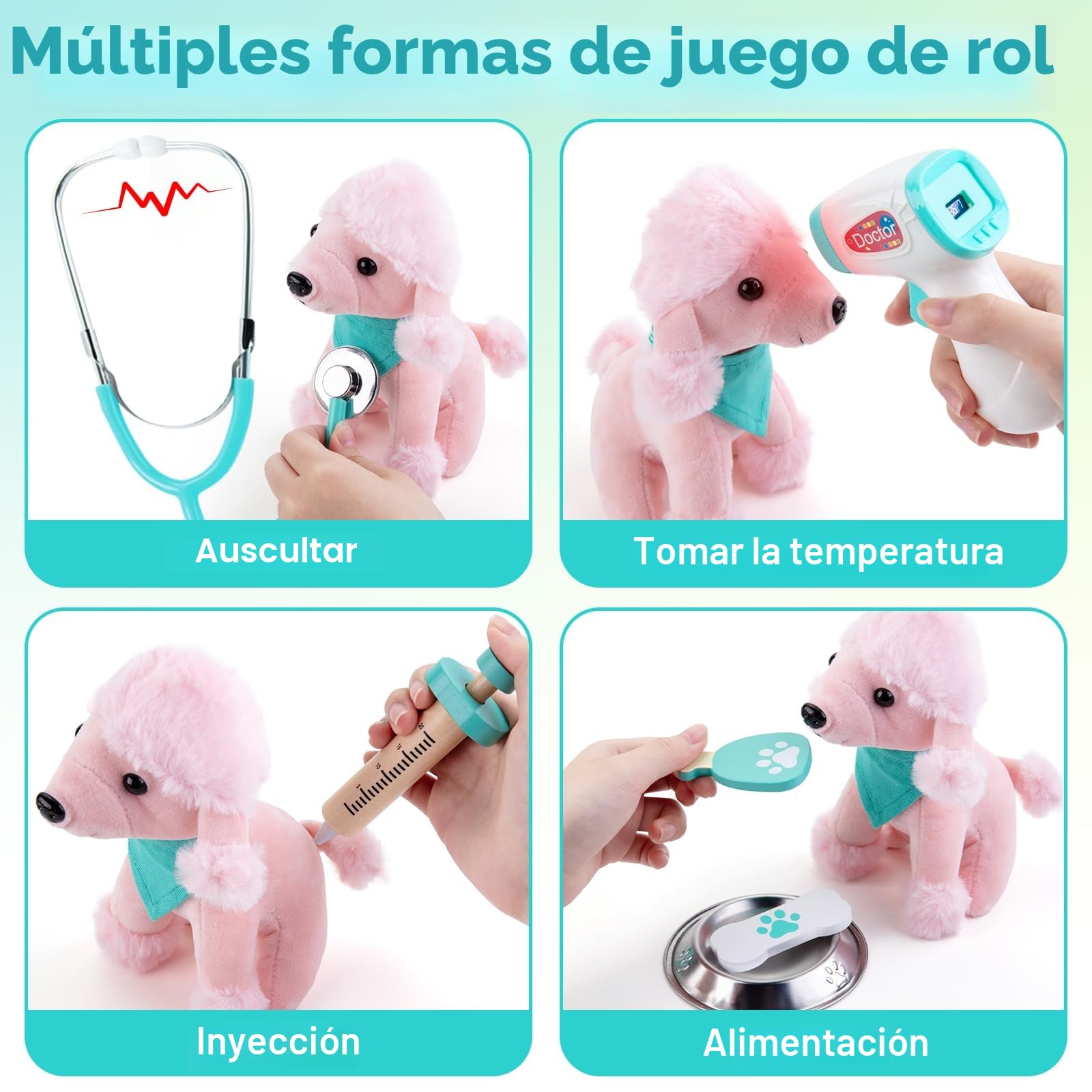 Sundaymot Maletin Medicos Juguete, Maletin Veterinaria Juguete con Real Estetoscopio, Termómetro, Maletín de Médico Portátil, Juguetes de Madera Adecuado Juego de Roles Juguetes niñas y niños 3 años