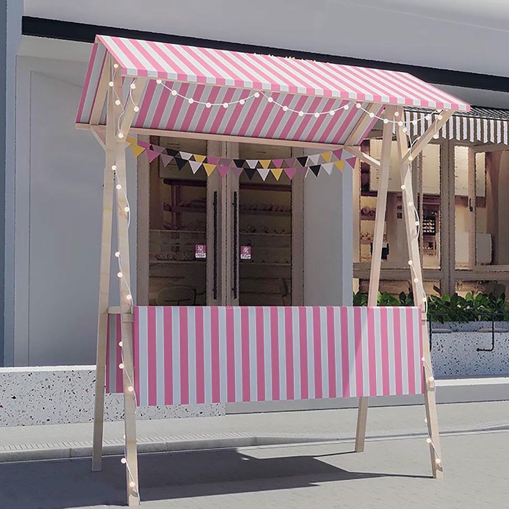 Faltbarer Hot Dog Wagen mit Baldachin Regenschirm - Händlerwagen aus Holz für Bauernmarkt, Street Food, Eis & Dessert nd, tragbarer Lebensmittelwagen für Veranstaltungen im Freien