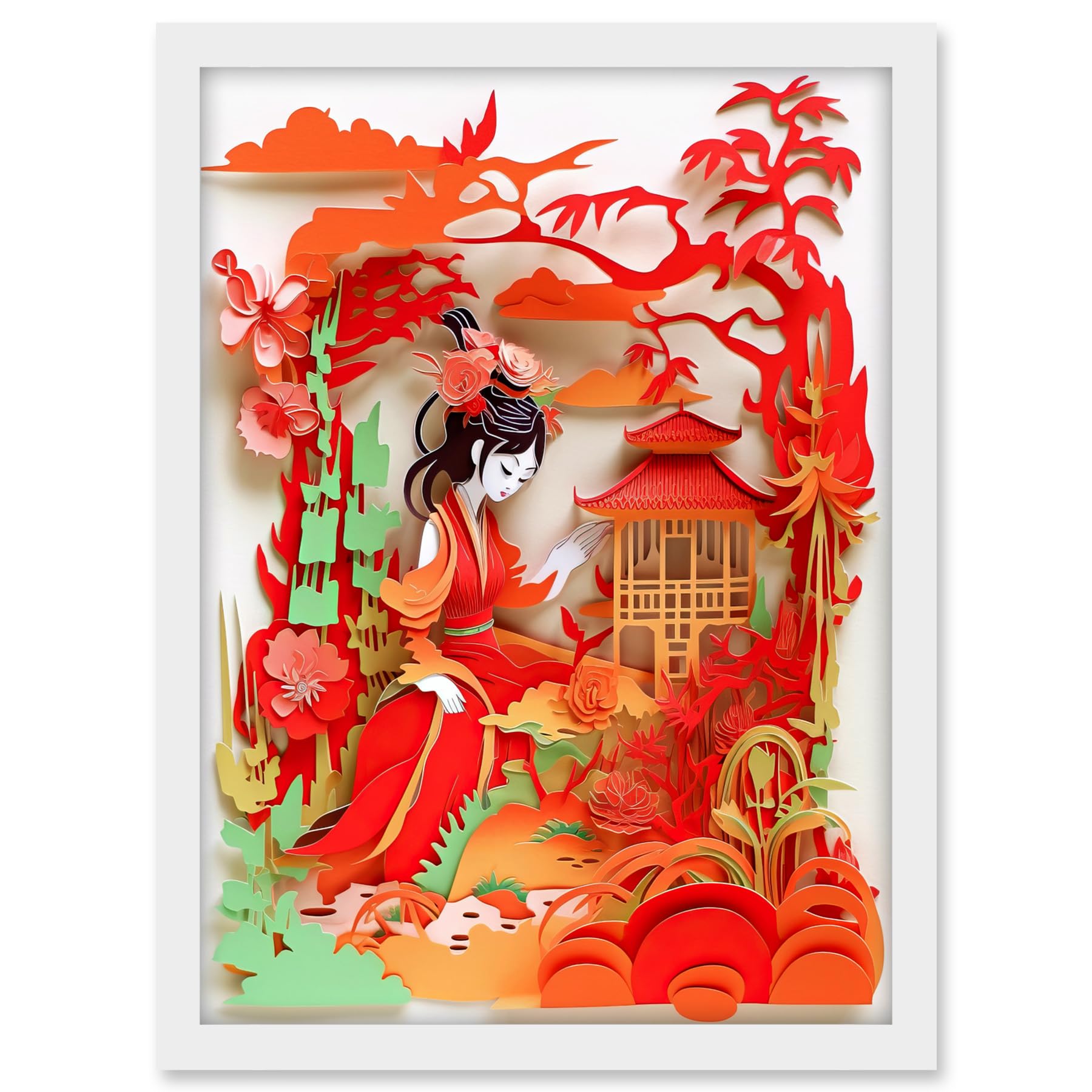 Artery8 Woman by Red Temple Garden Kirigami Collage Artwork Framed A3 Wall Art Print