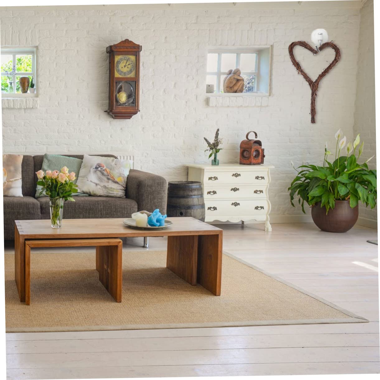 Ciieeo 6piezas Guirnalda Decorativa De Rattan Forma De Corazón para Bodas Fiestas y Festivales Adorno Colgante Natural