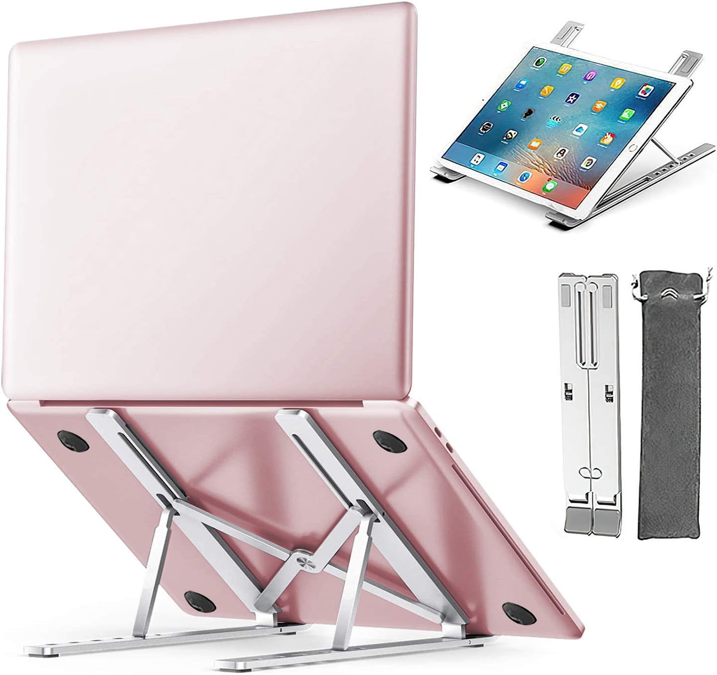 MAIDeSITe Laptop Stand，Adjustable Multi-Angle Foldable Laptop Stand，Portable Ergonomic Computer Holder for 10-17” Laptops Tablet, iPad, Book ，with Storage Bag (gray)