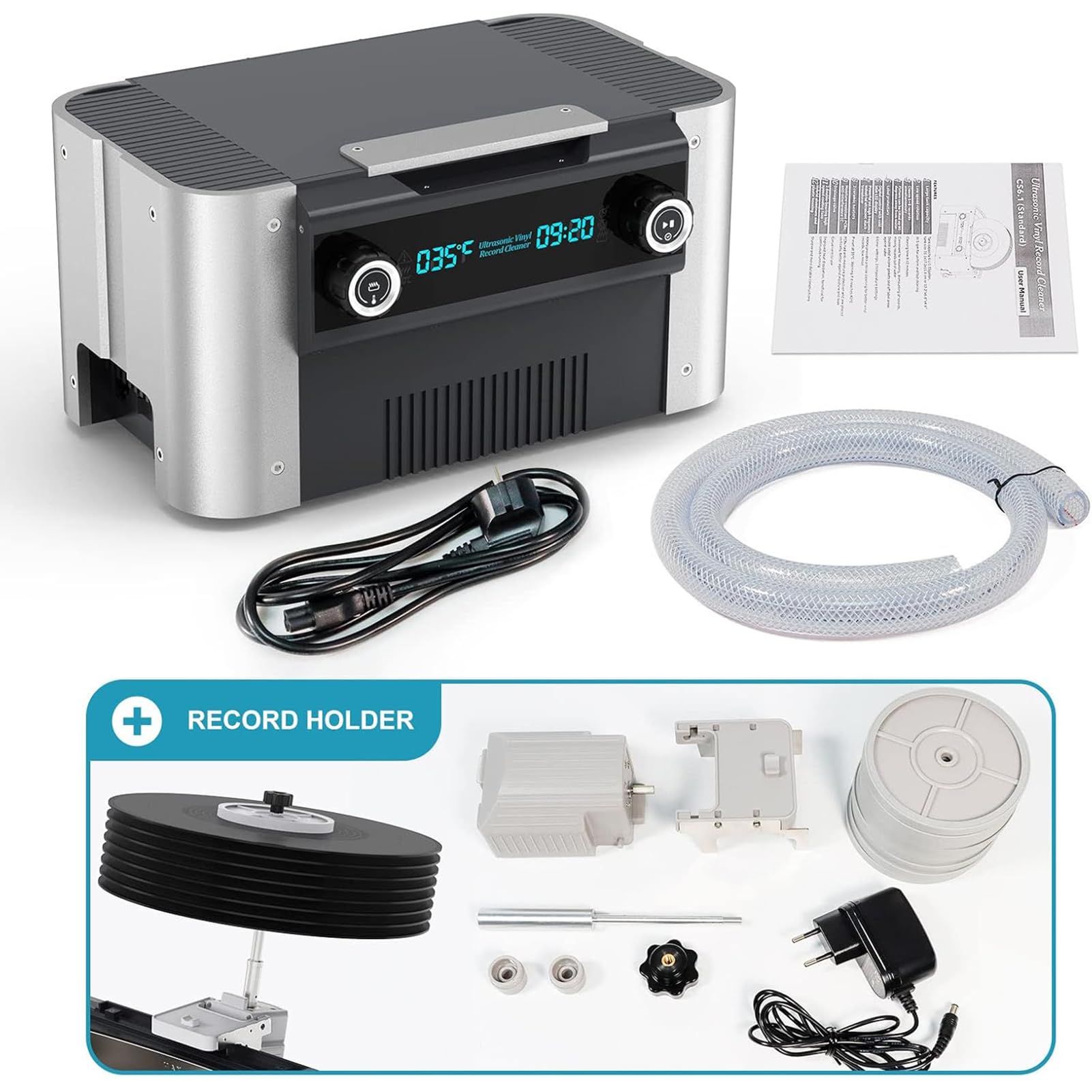Pulitore Ad Ultrasuoni, Macchina per La Pulizia di Dischi in Vinile Ad Ultrasuoni con Rotazione Automatica 6 Litri con Riscaldatore E Timer, Pulizia Profonda, Avviso Temperatura dell'Acqua