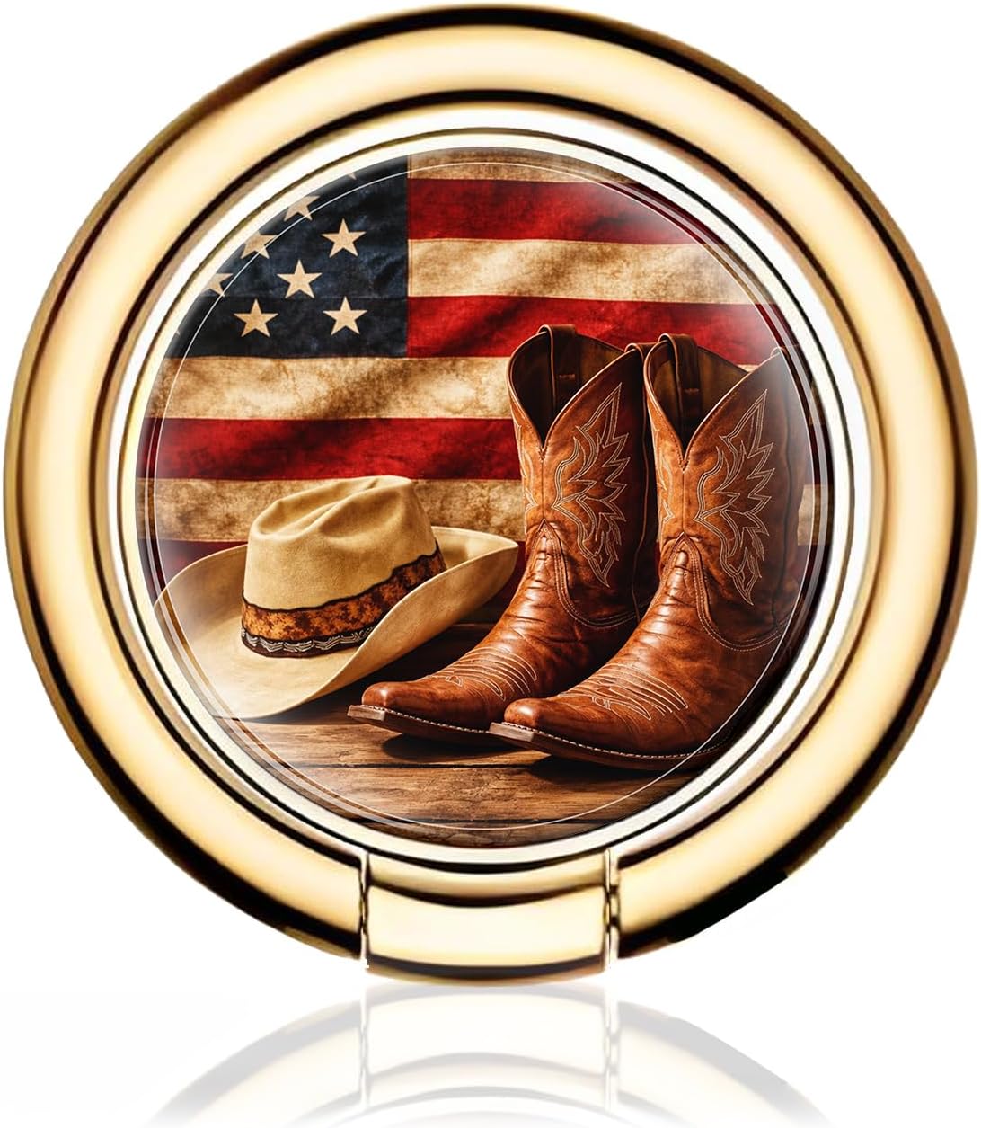 Cell Phone Ring Holder, Cute Metal Phone Grip Stand Finger Ring Kickstand, Flexible 360°Rotation Phone Tablet Case Accessories Compatible with Most Phones Cowboy Boots Amercian Flag