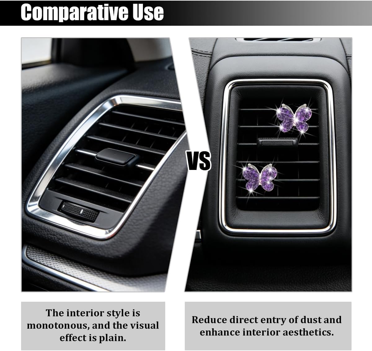 4PCS Rhinestone Butterfly Zinc Alloy Car Vent Clips, Purple image 4
