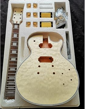 Professional Electric Guitar Kit - All-in-One Mahogany Okoume Body, Flame Maple Veneer - DIY Build Your Own Electric Guitar - Complete Kit - Color: 01