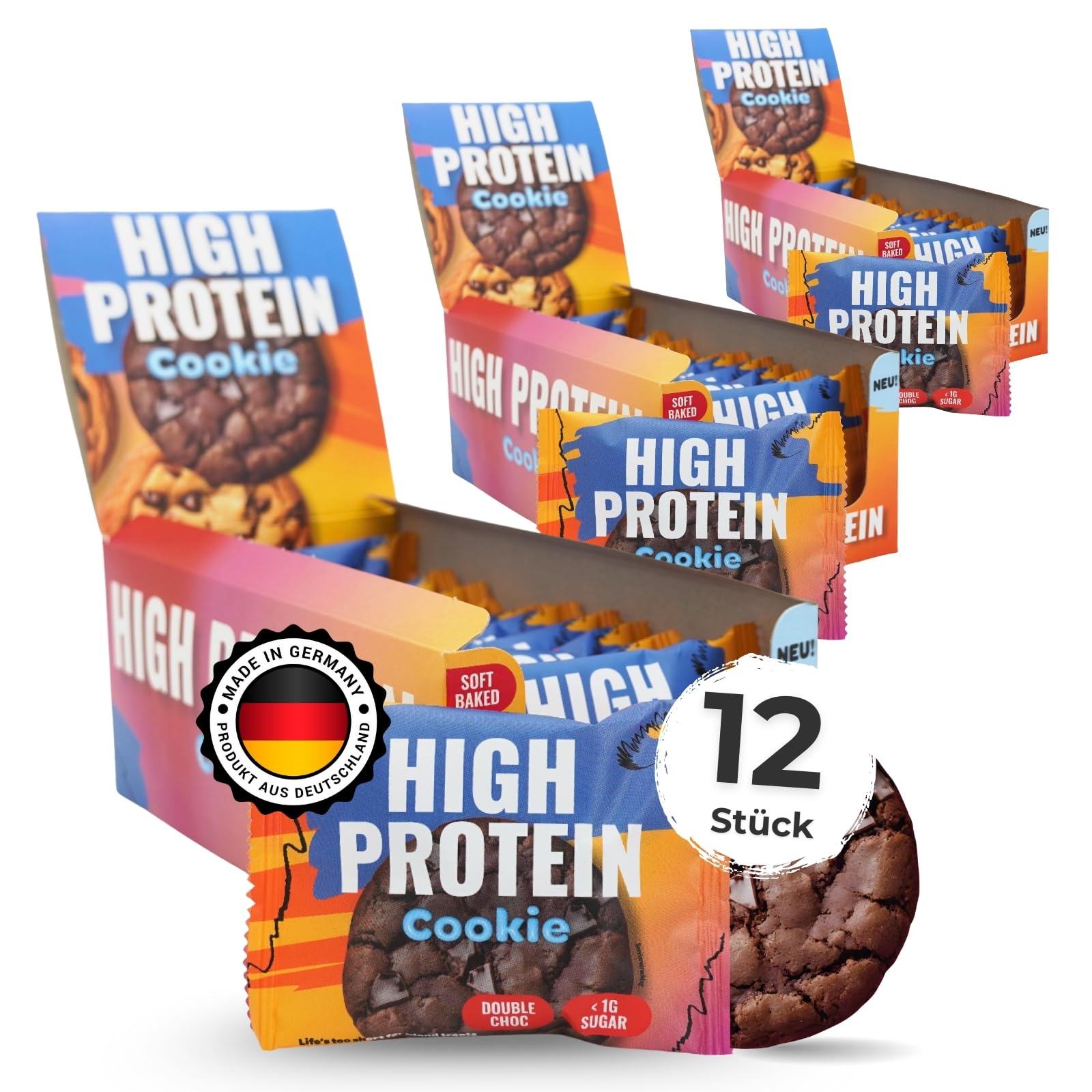 HANS Brainfood High Protein Cookie Schokolade 1400g (36x35g) mit weniger als 1 Gramm Zucker und 8g Protein pro Cookie - Proteinriegel, Low Carb, Schoko - Protein-Bar ohne Zucker