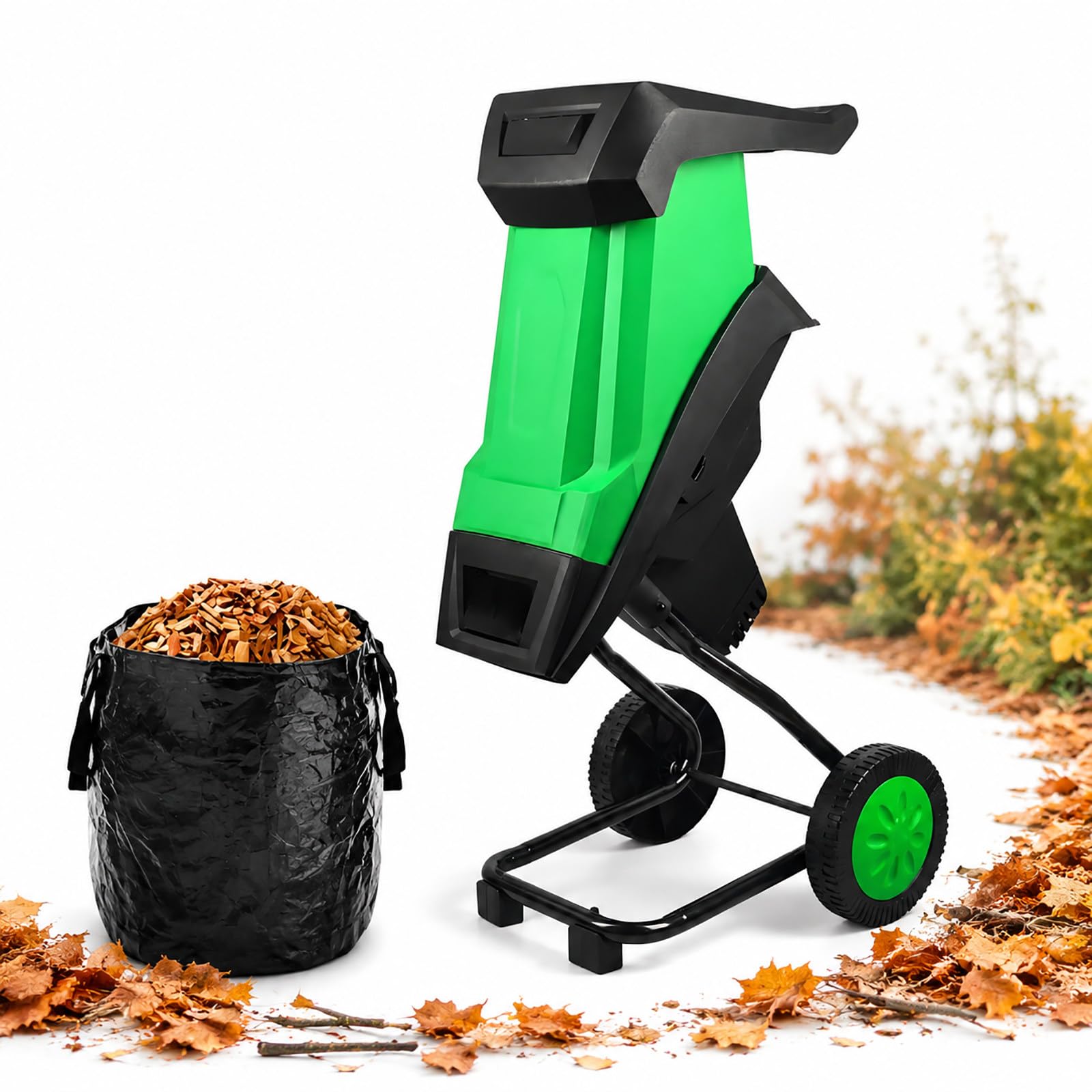 Trituratore Elettrico Silenzioso a 2400W Biotrituratore | Sacchi di Raccolta, 1x50L, Tritatutto da Giardino, Cippatrice Elettrica, Trituratore Silenzioso, Fino a 4500 Giri/min