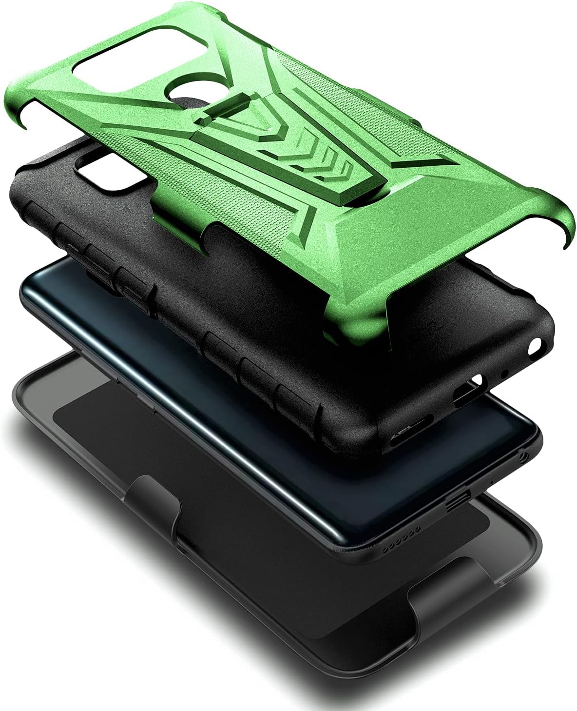 NZND Case for Cricket Ovation 2 / AT&T Maestro Max (2021) with Tempered Glass Screen Protector (Maximum Coverage), Belt Clip Holster with Built-in Kickstand, Heavy Duty Protective Phone Case (Green)