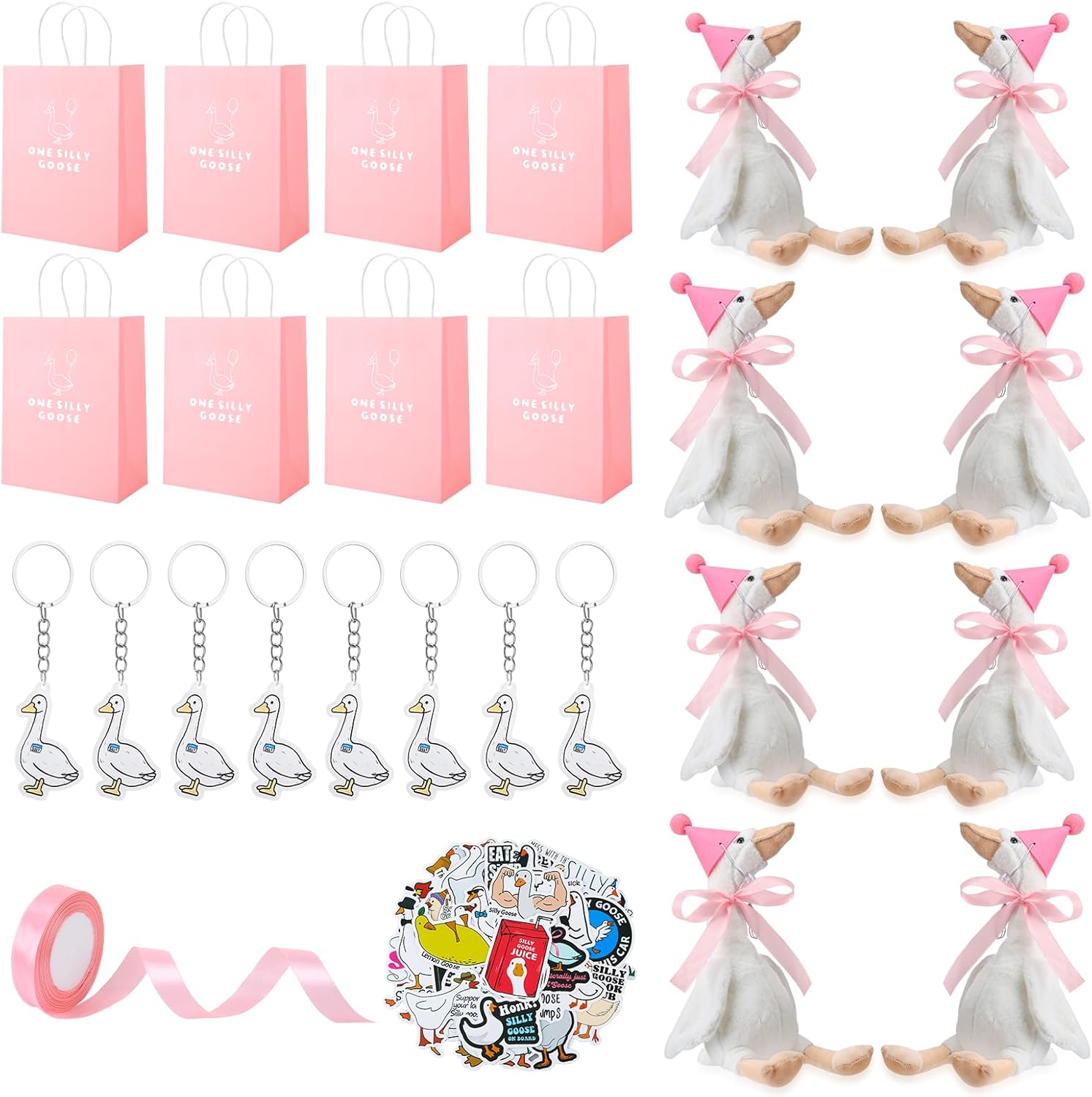 8 Set One Silly Goose Party Favors 1st Birthday Decoration 12 Inch Soft Goose Plush Stuffed Animal Toy for Kids Home Birthday Favor Gifts