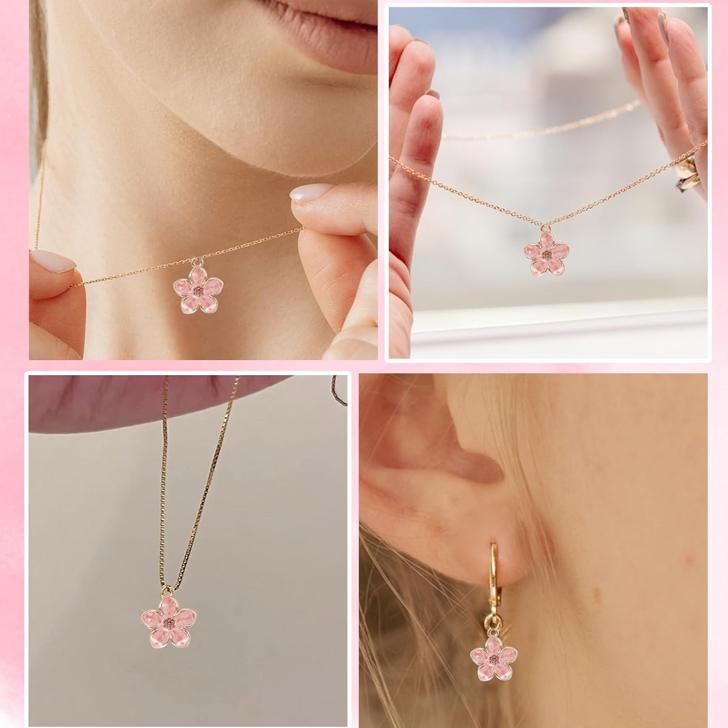 40 Pcs Cherry Blossom Flower Charms for Jewelry Making, Gold Plated Enamel Flower Charms, Cute Flowers Pendants for Bracelets Necklaces Earrings Purse Keychains DIY Crafts(Pink) - Image 6