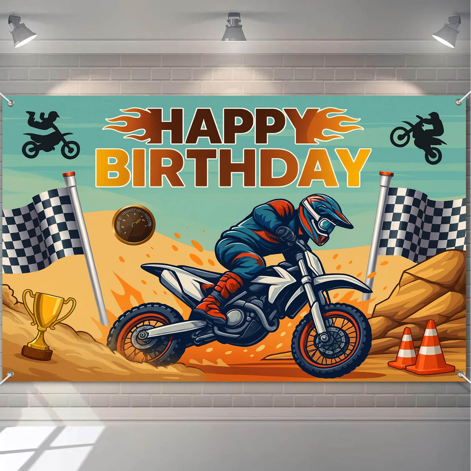 Décoration anniversaire motocross grand format pour fête de garçon en intérieur et extérieur