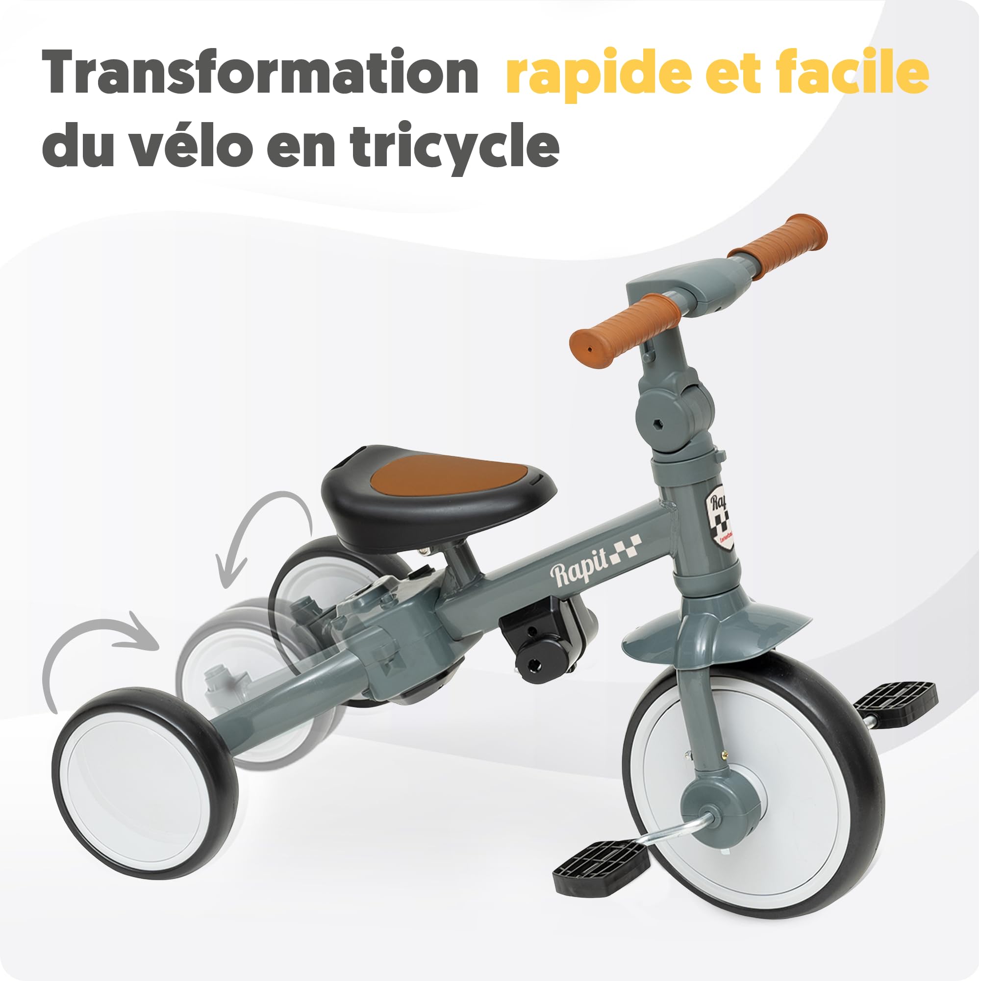 Interbaby Tricycle Bébé Évolutif 5 en 1 | Draisienne & Vélo 1-5 Ans (Gris) | Poignée Parentale Réglable, Ceinture de Sécurité EN71 | Transformable sans Outils | Léger 5,2 kg