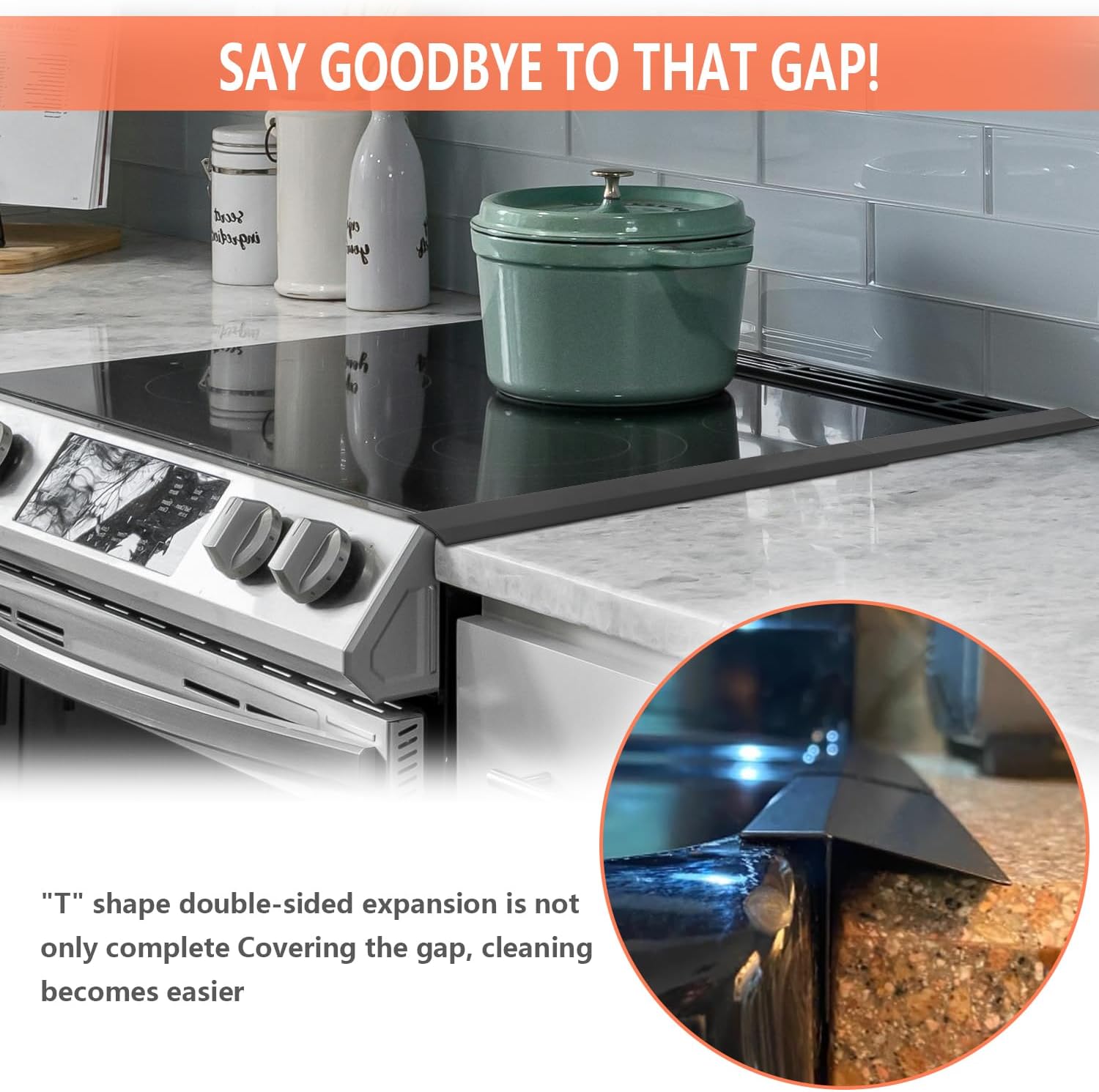 2025 Upgrade 2*Extendable Stove Gap Covers Stainless Steel +2*Gap Brushes,T Stove Counter Gap Cover,Oven Guards For Sides,Oven Gap Filler, Heat Resistant Stove Cover Guards Length 13.8" to 27.5",0.79"