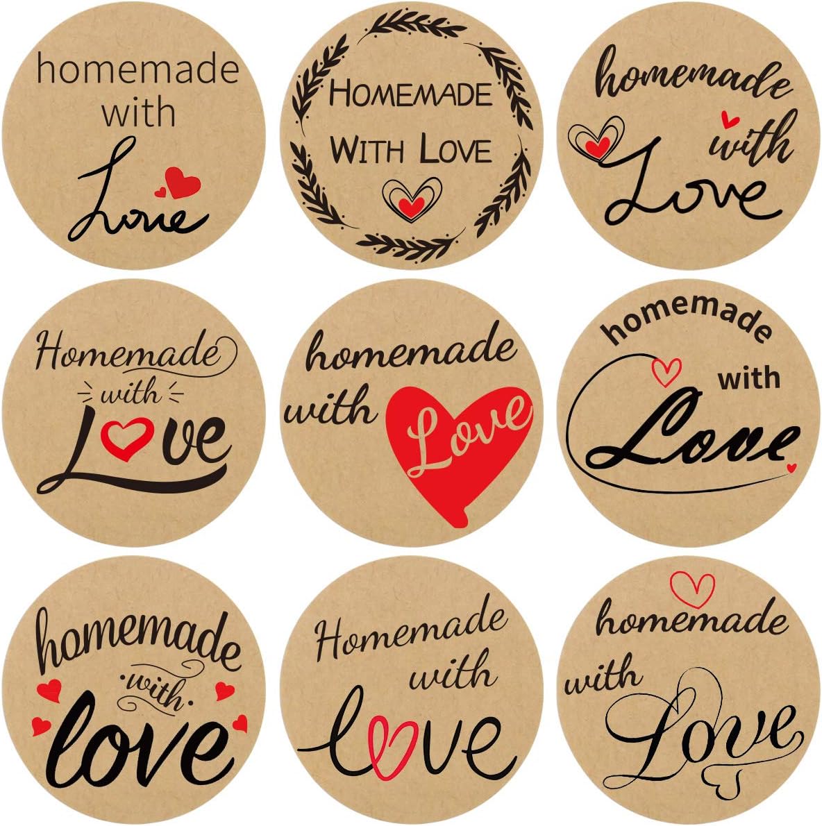 Fancy Land 500 Pcs Homemade with Love Stickers Perforated Roll Business Sticker Labels Home Kitchen Stickers for Homemade Bread 1.5 Inch 9 Designs