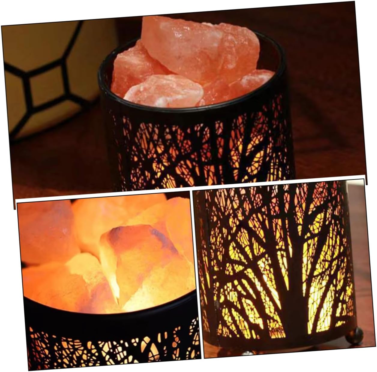 Metal Basket Salt Night Light with Crystal Iron Frame Table Lamp for Bedroom and Living Compact Lightweight Nightstand Lamp with US Plug