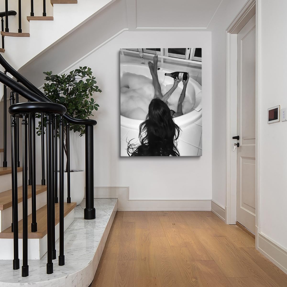 Woman with Wine in Bathtub Prints - Vintage Feminist Poster - Black and White Wall Art - Bar Cart Print Girls Bathroom Decor - Alcohol Wall Art Funny Bathroom Poster 24x36in Unframed