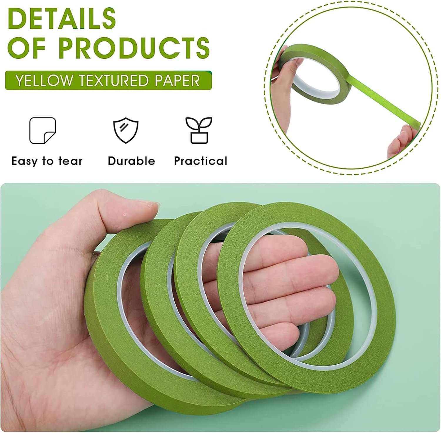 8 Rolls Fine Line Masking Tape, Fineline Automotive Paint Tape 1/16, 1/8, 1/4 and 1/2 Inch Wide x 43 Yard Thin Lines Masking Tape for DIY Car Auto Paint (Green)