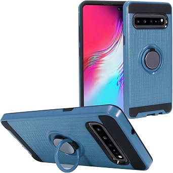 Compatible with Samsung Galaxy S10 5G 6.7" SM-G977 - Hybrid Phone Case w/Ring Stand - RS2 Navy Blue