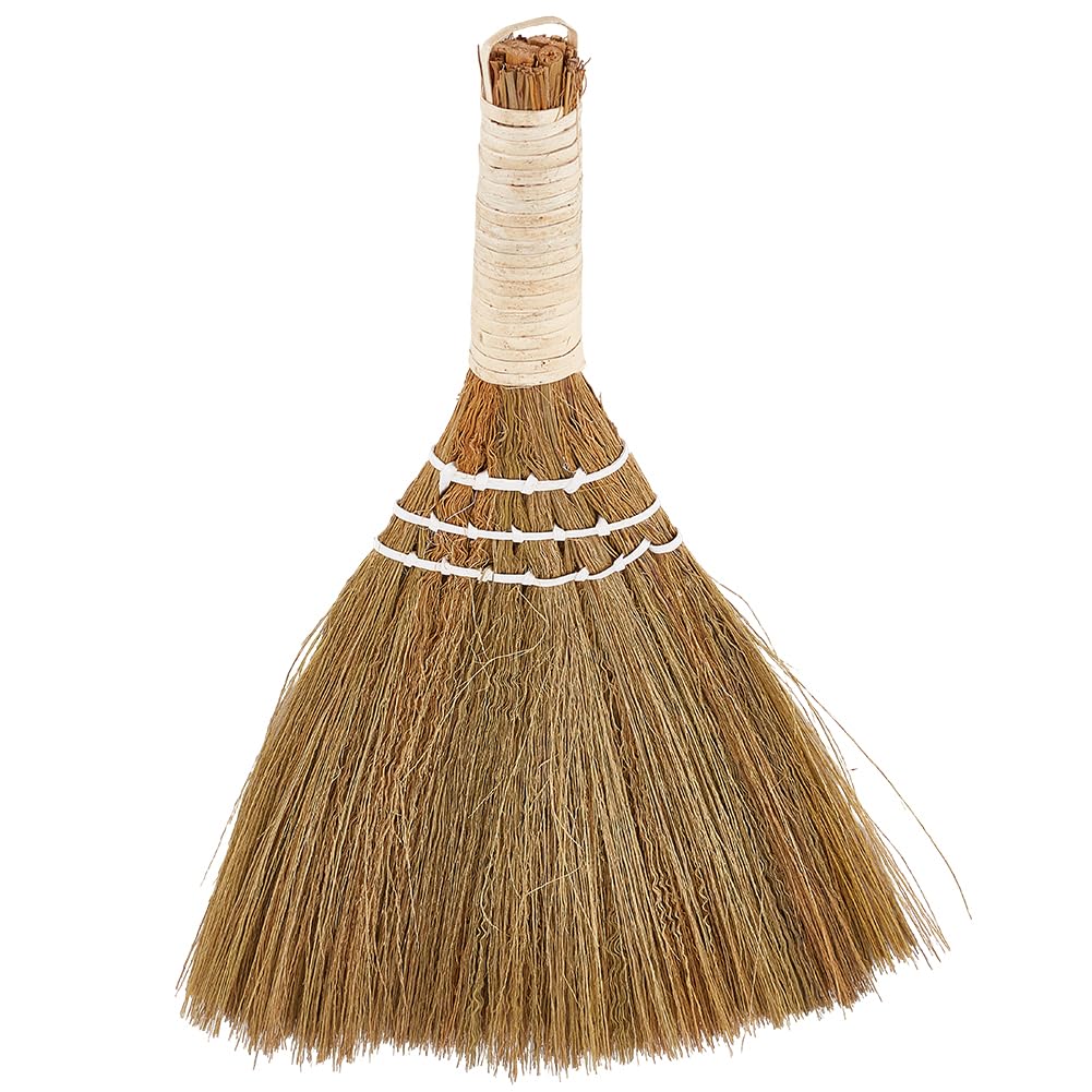 GORGECRAFT Cepillo de Escoba Pequeño de 28cm con Mango de Bambú Natural Tradicional Hecho A Mano Resistente de Paja Cerdas Angulares para Limpieza Barrido de Superficies de Escritorio Interior