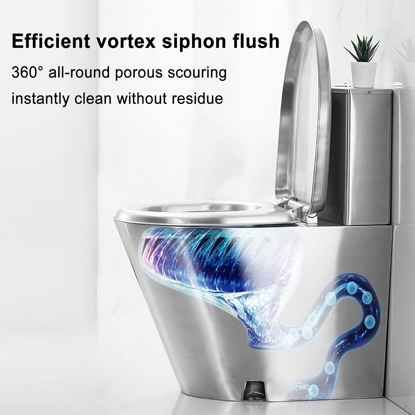 Toilette da bagno commerciale in acciaio inox 304 – doppio scarico, alta efficienza monopezzo, risparmio idrico, sedile con chiusura ammortizzata, copertura e copertura in PP, drenaggio a