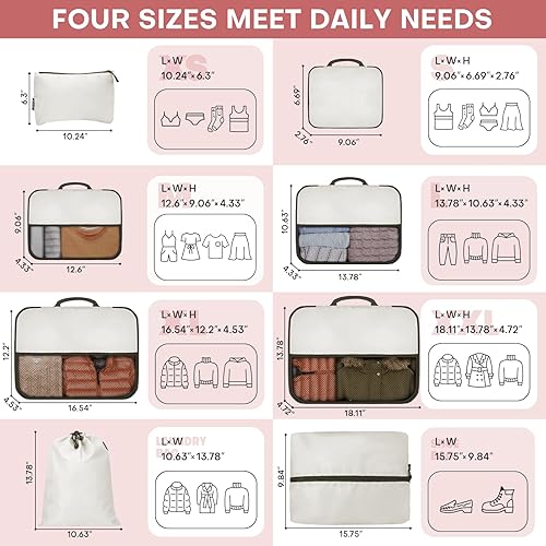 Miniatura 2 de 4 juegos6 juegos8 juegos de cubos de compresión para viajes, cubos de equipaje de compresión, Beige, Juego de 8