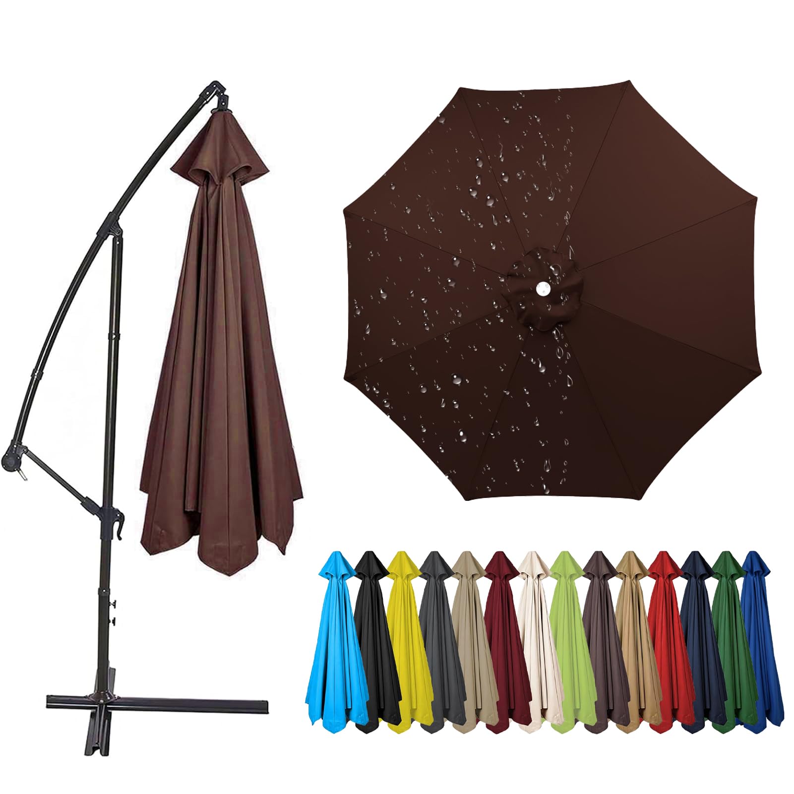 2.0m to 4.0m Replacement Parasol Canopy, 6/8 Ribs Garden Umbrella Replacement Parasol Fabric, UV 50+ Protection For Garden Yard Beach Umbrella (Brown,4.0m / 8 Ribs)