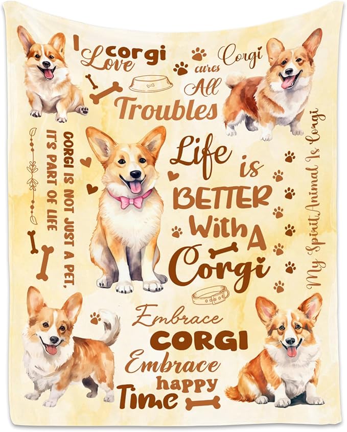 Corgi Blanket, Corgi Lovers Gift, Cute Soft Throw Gifts for Girls Boys Women, Cozy Flannel Throw Blankets for Bed Travel, 50"x60"
