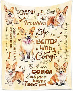 Corgi Blanket, Corgi Lovers Gift, Cute Soft Throw Gifts for Girls Boys Women, Cozy Flannel Throw Blankets for Bed Travel, 50"x60"