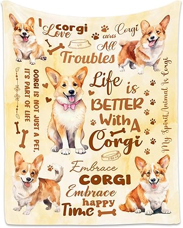 Corgi Blanket, Corgi Lovers Gift, Cute Soft Throw Gifts for Girls Boys Women, Cozy Flannel Throw Blankets for Bed Travel, 50"x60"