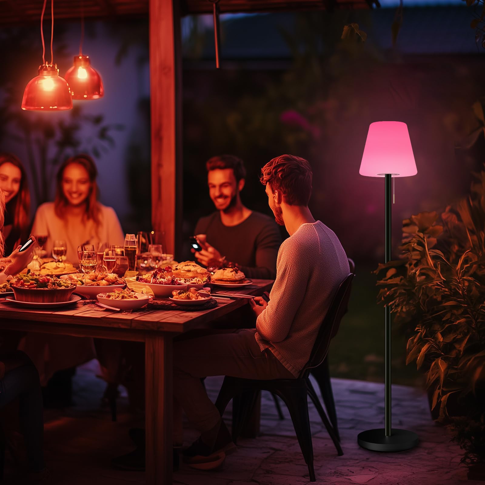 Solar Stehlampe Outdoor Stehleuchte Akku Led Kabellos Solarlampe Dimmbar Warmweiß und RGB stehleuchte mit Lichtsensor,Wasserdicht Stehlampe Außen für Terrassen.